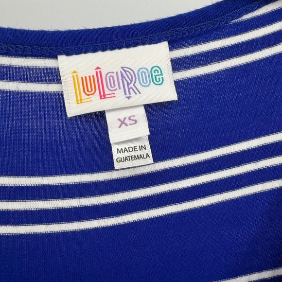 LuLaRoe Ana Maxi Dress Women XS Blue White Striped Stretch Short Sleeve Modest - Picture 7 of 9